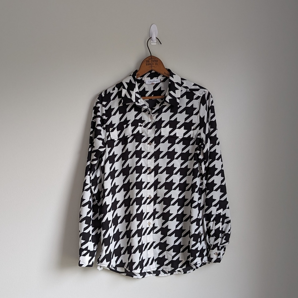 Sz Small Calvin Klein Oversized Houndstooth Button Down